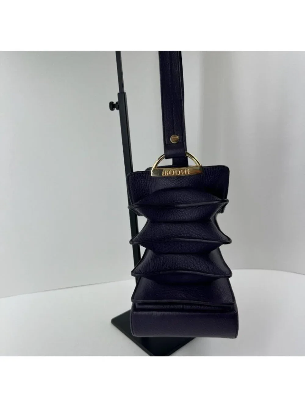 Bodhi Tiered Ruffle Hobo Shoulder Bag Womens Genuine Pebbled Leather Dark Purple